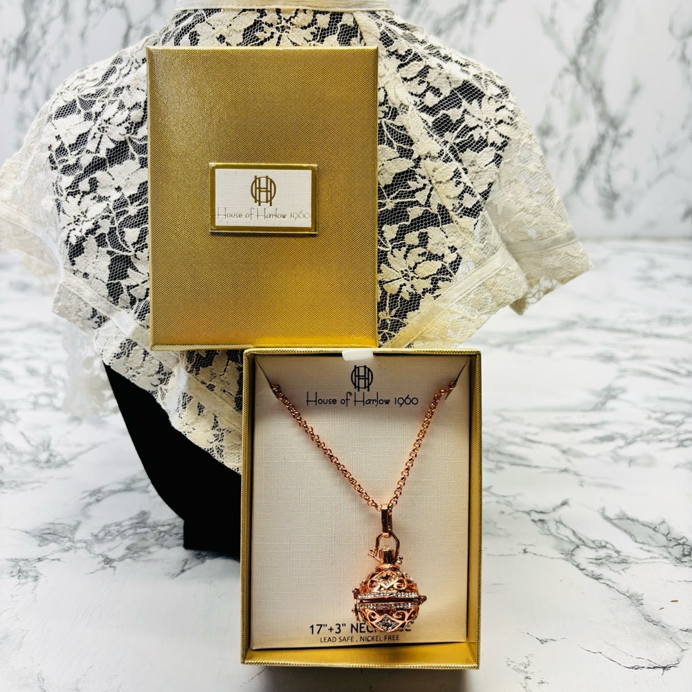 House of Harlow 1960 Rose Gold Locket Pendant Necklace Essential Oils